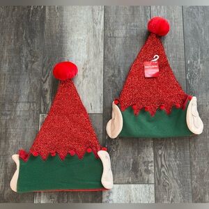 NWT - Set of 2 Festive Elf Hats with Ears and Pom Poms